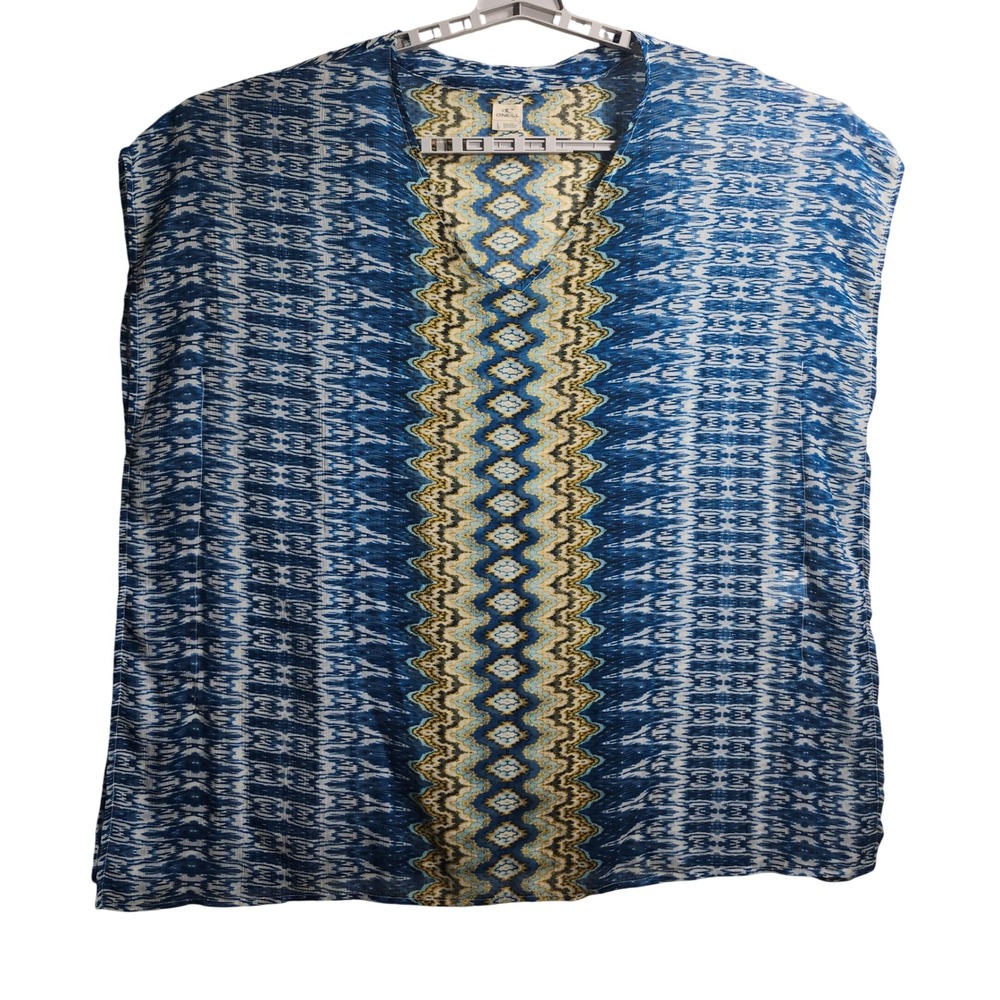 O'Neill Cover-Up Tunic Top Blue Patterned Geometric Sleeveless Beach Pool Size L